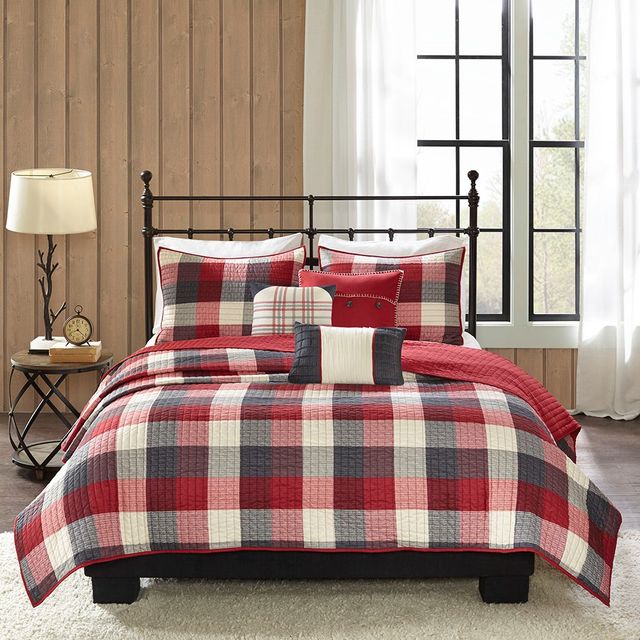 Olliix by Madison Park 6 Piece Red King/California King Ridge Reversible Herringbone Coverlet Set-0