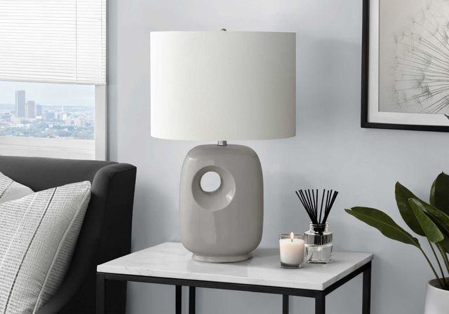 Monarch Specialties Inc. Grey Ceramic Table Lamp with Ivory Shade-2