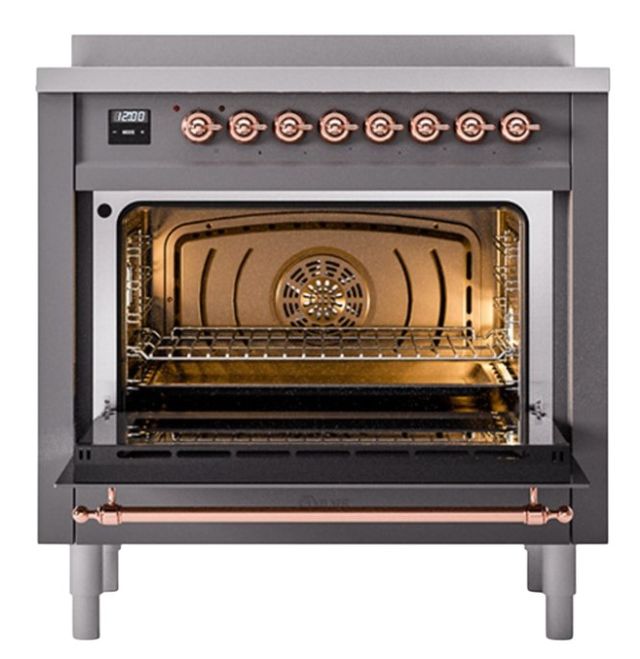 Ilve® Nostalgie II Noblesse 36'' Graphite Matte Pro Style Induction Range with Copper Trim-1