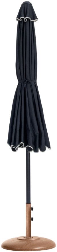 Meridian Furniture Amalfi Black/Matte Black/Teak Aluminum Outdoor Patio Umbrella and Round Base-1