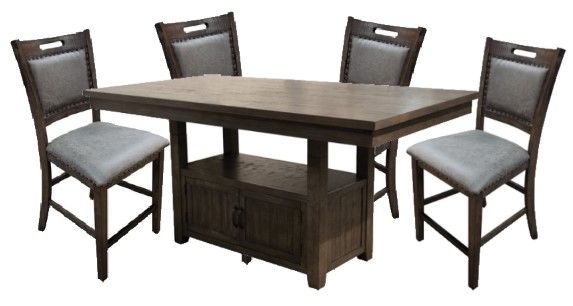 American Wholesale Furniture Colorado 5-Piece Antique Light Brown Pub Dining Room Set-0
