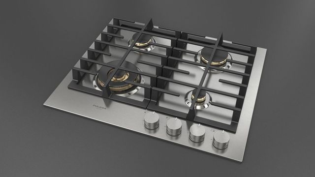 Fulgor Milano Matteo 400 Series 24" Brushed Stainless Steel Gas Cooktop with Polished Brass Burners-3