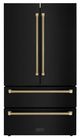 ZLINE Autograph Edition 36" 22.5 Cu. Ft. Black Stainless Steel Counter-Depth French Door Refrigerator with Ice Maker in Fingerprint-Resistant and Champagne Bronze Helix Handles-0