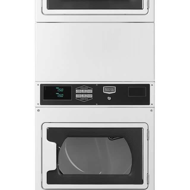Maytag Commercial MLG27PRLWW Card-Reader-Ready Gas Stacked Dryer, Two 7.4 Cu. Ft. Pockets, White-1