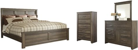 Signature Design by Ashley® Juararo 4-Piece Dark Brown California King Panel Bed Set-0