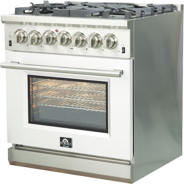 FORNO® Capriasca 30" Stainless Steel Pro Style Dual Fuel Range with White Door-1