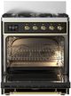 Ilve® Majestic III 30" Glossy Black Pro Style Dual Fuel Natural Gas Range with Triple Glass Door and Brass Trim-2