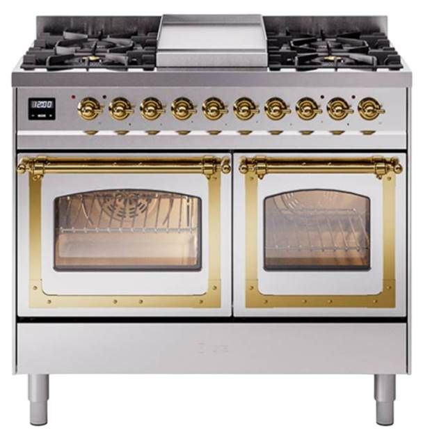 Ilve® Nostalgie II Noblesse 40'' Stainless Steel Pro Style Dual Fuel Range with Brass Trim-0