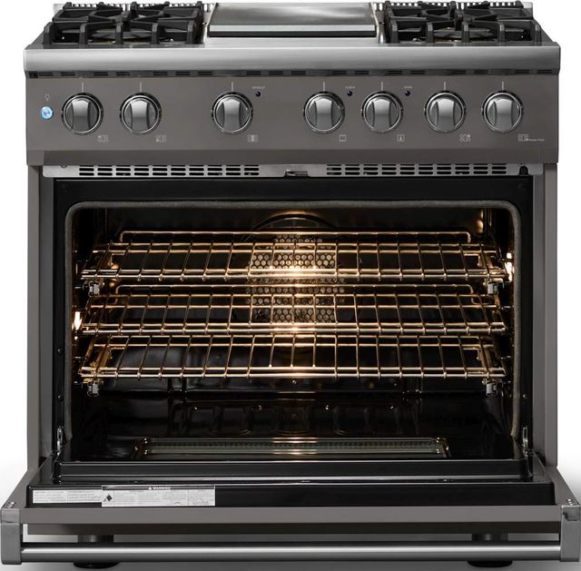 Viking® 5 Series 36" Damascus Gray Pro Style Dual Fuel (NG) Range with Polished Chrome Trim-1