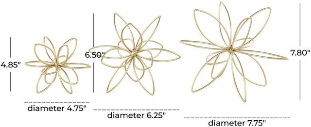 Deco Marche CosmoLiving by Cosmopolitan 3-Piece Gold Floral Handmade Decorative Sculpture-2
