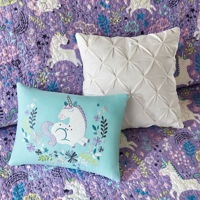 Olliix by Urban Habitat Kids Lola Unicorn Cotton Reversible Purple Twin Coverlet Set-2