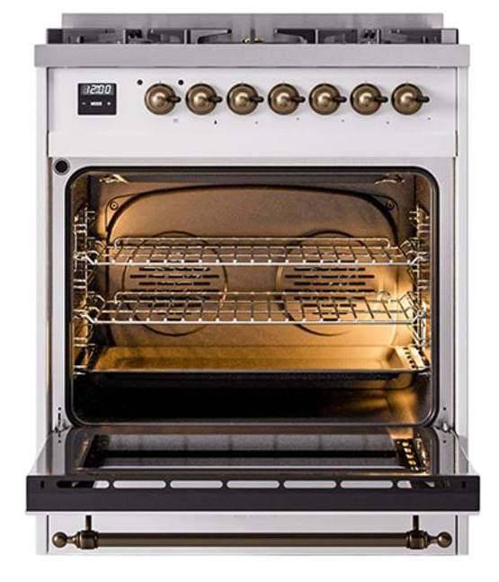 Ilve® Nostalgie II Noblesse 30" Custom RAL Color Pro Style Dual Fuel Range with Burnished Trim-2