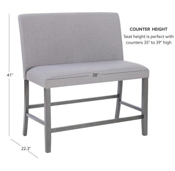Powell® Seneca Gray Upholstered Counter Bench-3