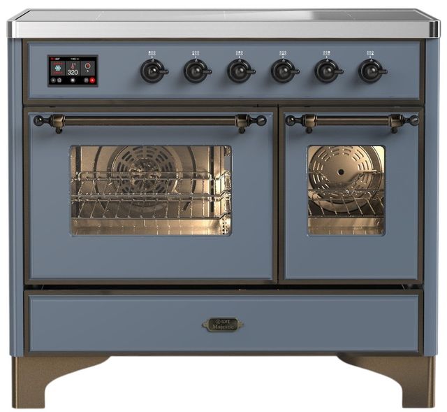 Ilve® Majestic III 40" Blue Gray Pro Style Induction Range with Triple Glass Door and Burnished Trim-0