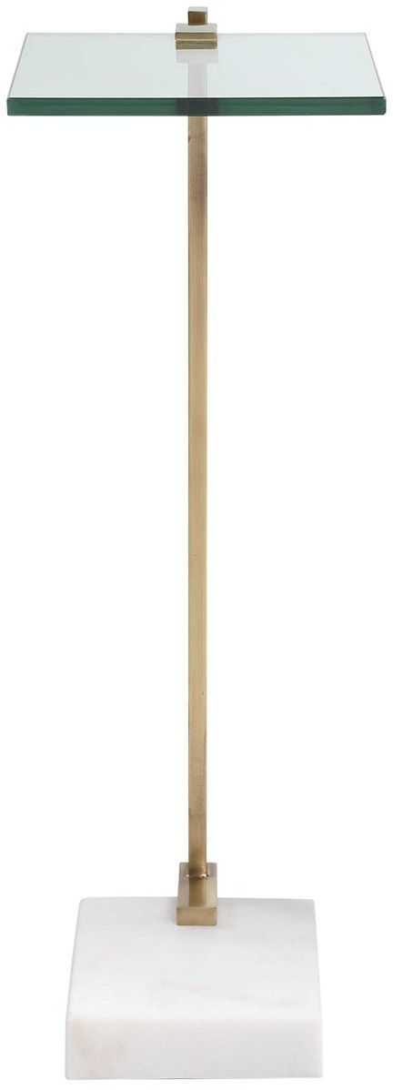 Uttermost® Butler Glass Top Accent Table with Brushed Brass/White Base-3