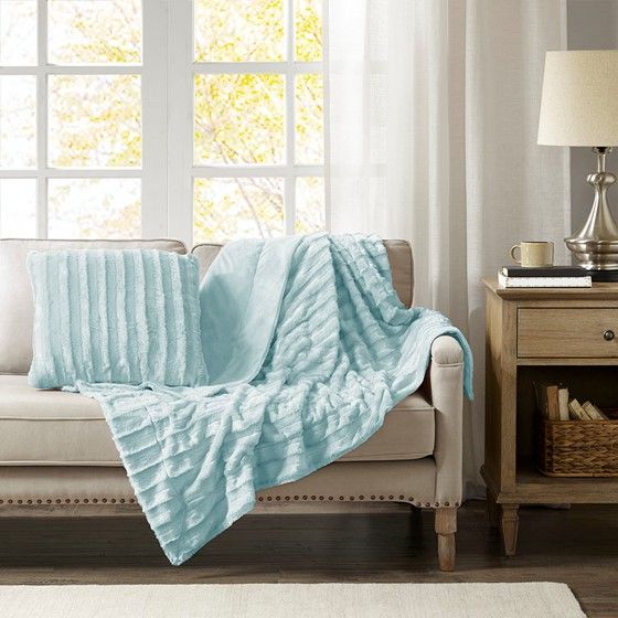 Olliix by Madison Park Duke Blue Faux Fur Square Pillow-1