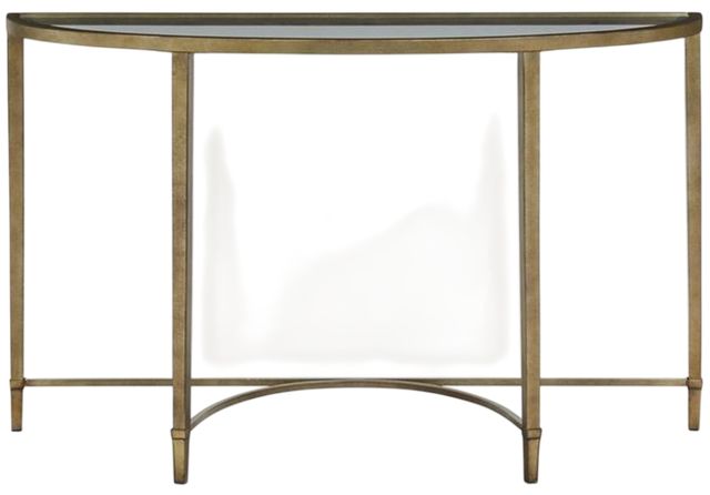 Magnussen Home® Copia Glass Top Demilune Sofa Table with Antiqued Tint Metal Base-2