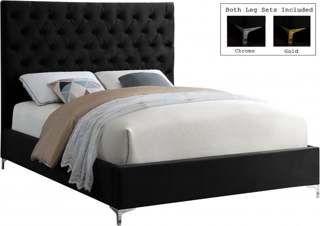 Meridian Furniture Cruz Black Velvet Full Bed-2