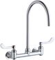 Elkay Chrome 8" Centerset Deck Mount Laminar Flow Faucet with Wristblade Handle and Offset Inlets-0