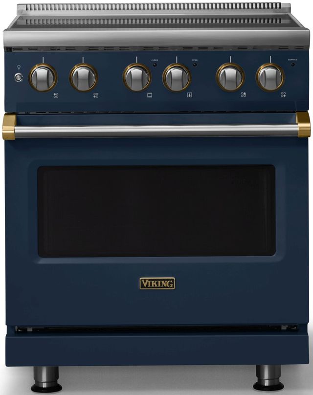 Viking® 5 Series 30" Slate Blue Pro Style Electric Range with Brushed Brass Trim-0