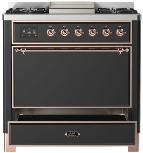 Ilve® Majestic III 36" Graphite Matte Pro Style Dual Fuel Natural Gas Range with Solid Door and Copper Trim-2