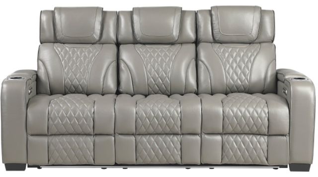 Homelegance® Apex Gray Double Power Reclining Sofa with Center Drop-Down Cup Holders-2