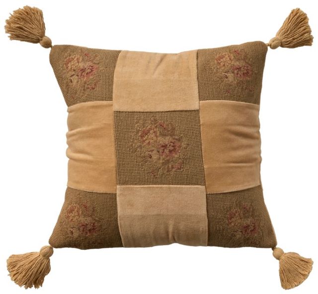 Nourison Home™ Mina Victory Vintage Pillow Olive Floral Checkers 18"x18" Throw Pillow-0