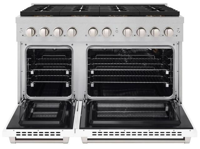 ZLINE Paramount 48" 6.7 Cu. Ft. Satin Stainless Steel Gas Range with 8 Burner DuoPro™ Cooktop and Convection Gas Oven with White Matte Door-1