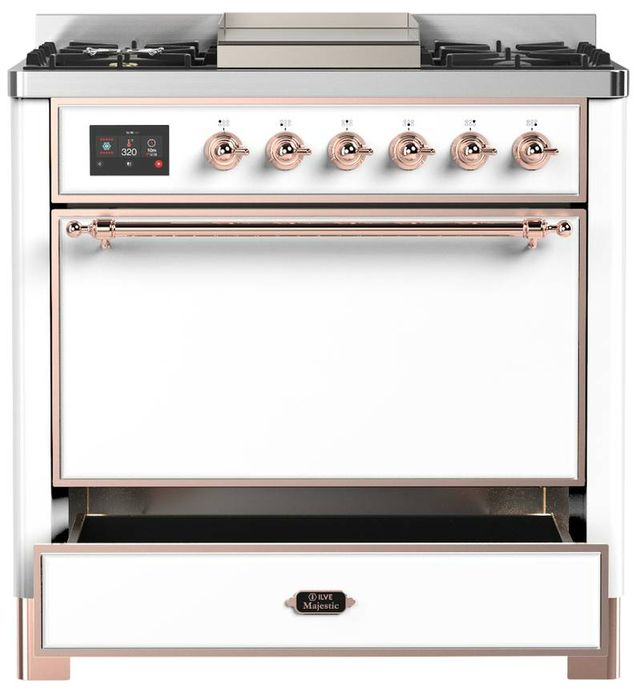 Ilve® Majestic III 36" White Pro Style Dual Fuel Natural Gas Range with Solid Door and Copper Trim-3
