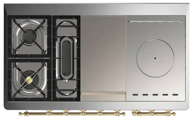 Ilve® Majestic III 48" Custom Pro Style Dual Fuel Liquid Propane Range with Triple Glass Door and Brass Trim-2