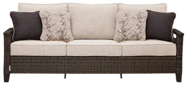 Signature Design by Ashley® Monterey Point Beige/Dark Brown Fabric/Wicker Rattan Outdoor Sofa-2