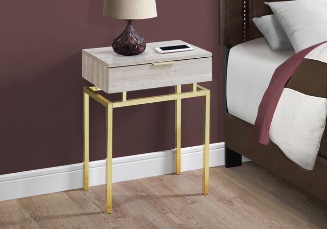 Monarch Specialties Inc. Beige Marble 24"H Storage Accent Table with Gold Metal Base-2