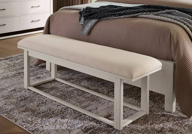 Vaughan-Bassett Lodge & Loft Ivory Cream/Soft White Oak Upholstered Bench-1