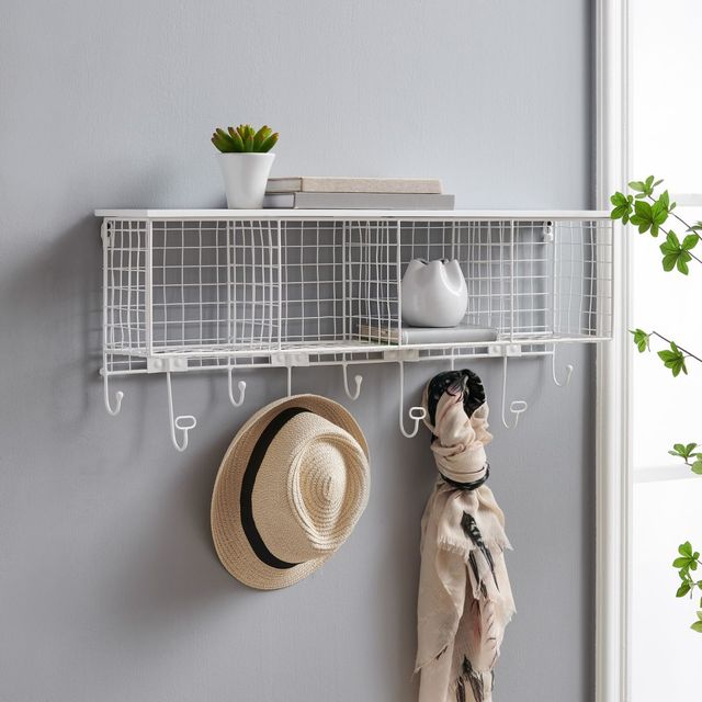 Linon White Cubby Wall Shelf-1