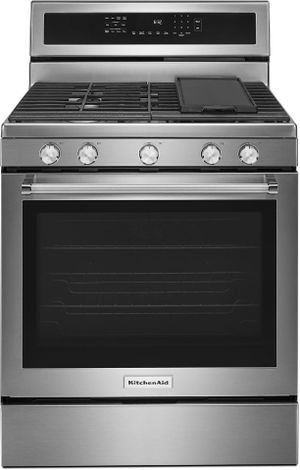 front view of the KitchenAid® 30" Stainless Steel Freestanding Gas Range