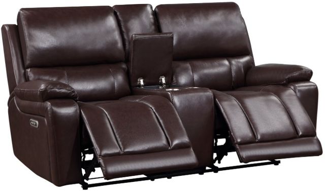 New Classic® Home Furnishings Cicero Brown Leather Reclining Console Loveseat-4