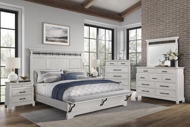 Bernards Bellamy Lane Whitewash Queen Panel Bed with Bench-1