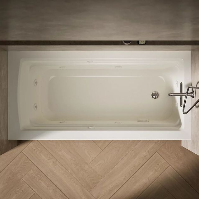 KOHLER® Archer® Biscuit 66" x 32" Alcove Heated BubbleMassage™ Air Bath and Whirlpool - Right Drain-2