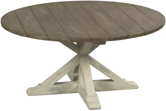 Hammary® Reclamation Place Sundried Natural Trestle Round Cocktail Table with Willowed Base-0