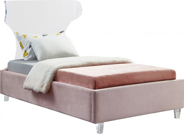 Meridian Furniture Ghost Pink Velvet Twin Bed-0