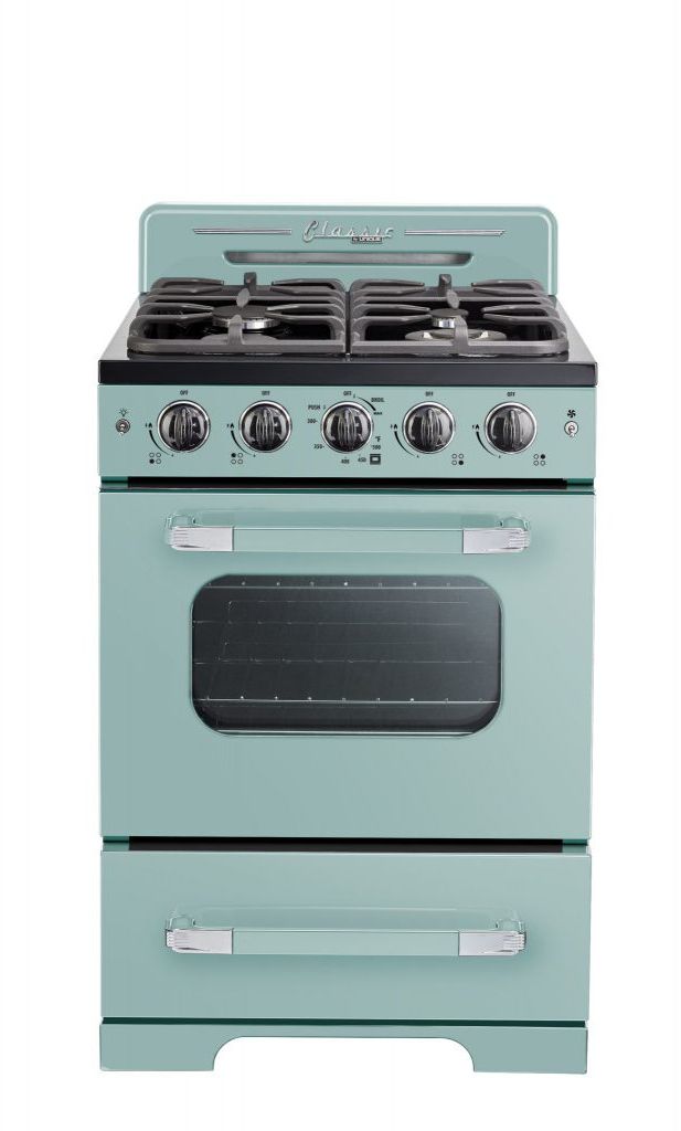 Unique® Appliances Classic Retro 24" Ocean Mist Turquoise Freestanding Natural Gas Range-0