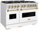 ZLINE Classic Series Autograph Edition 48" Stainless Steel Pro Style Dual Fuel Range with White Matte Door and Polished Gold Accents-2