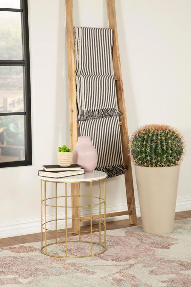 Coaster® Halona White Accent Table with Gold Frames-1