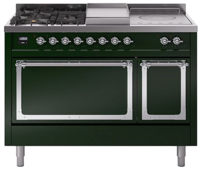 Ilve® Nostalgie II Noblesse 48'' Emerald Green Pro Style Dual Fuel Range with Chrome Trim-0