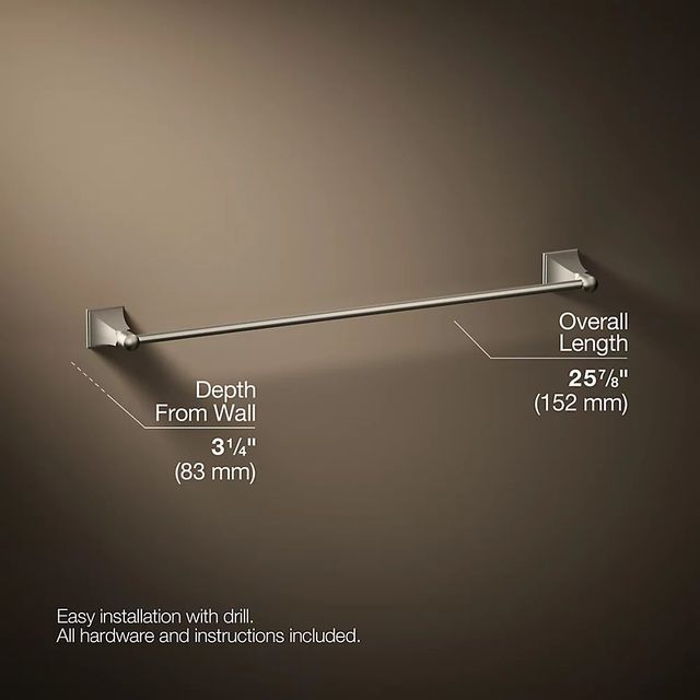 KOHLER® Memoirs® Stately Vibrant Brushed Nickel 24" Towel Bar-4