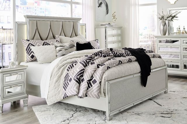 Signature Design by Ashley® Lindenfield 6-Piece Silver California King Upholstered Panel Bed Set-1