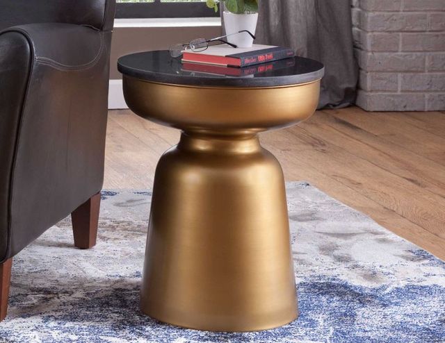 Steve Silver Co. Jovana Black End Table with Brushed Bronze Base-3