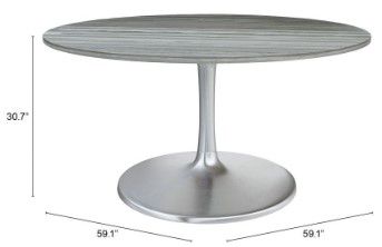 Zuo® Modern Star City Gray Dining Table with Silver Steel Base-3