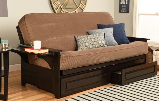 Kodiak Furniture Phoenix Marmont Mocha/Espresso Full Futon with Mattress and Storage Drawers-1