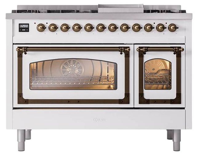 Ilve® Nostalgie II Noblesse 48'' Custom RAL Color Pro Style Dual Fuel Range with Burnished Trim-1